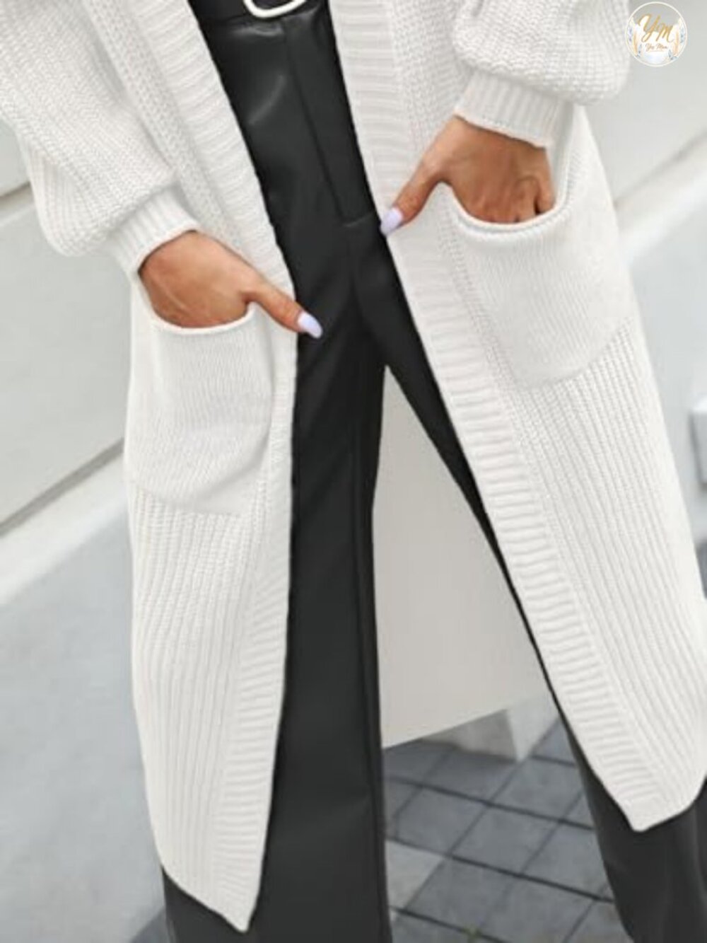Oversized Long Cardigan Sweater with Pockets Drop Shoulder V-Neck - Picture 4 of 5